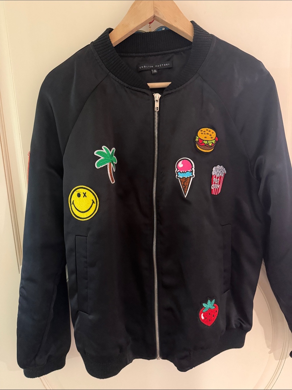 English Factory Black Patchwork Bomber Jacket